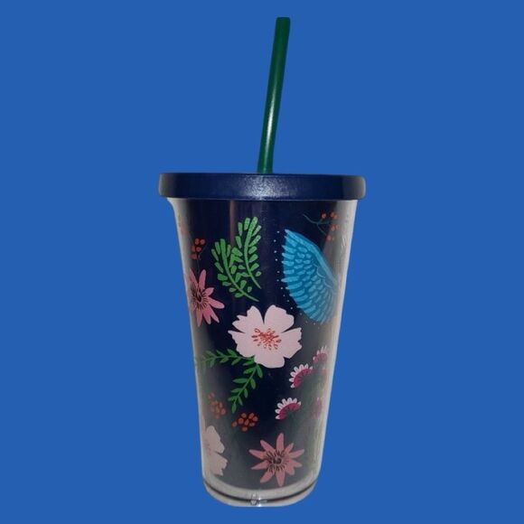 Starbucks Bird of Paradise Quetzal Blue Floral Cold Cup Tumbler 16 oz - Picture 2 of 4